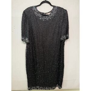 Adrianna Pappel Evening Black Beaded Dress, 3X